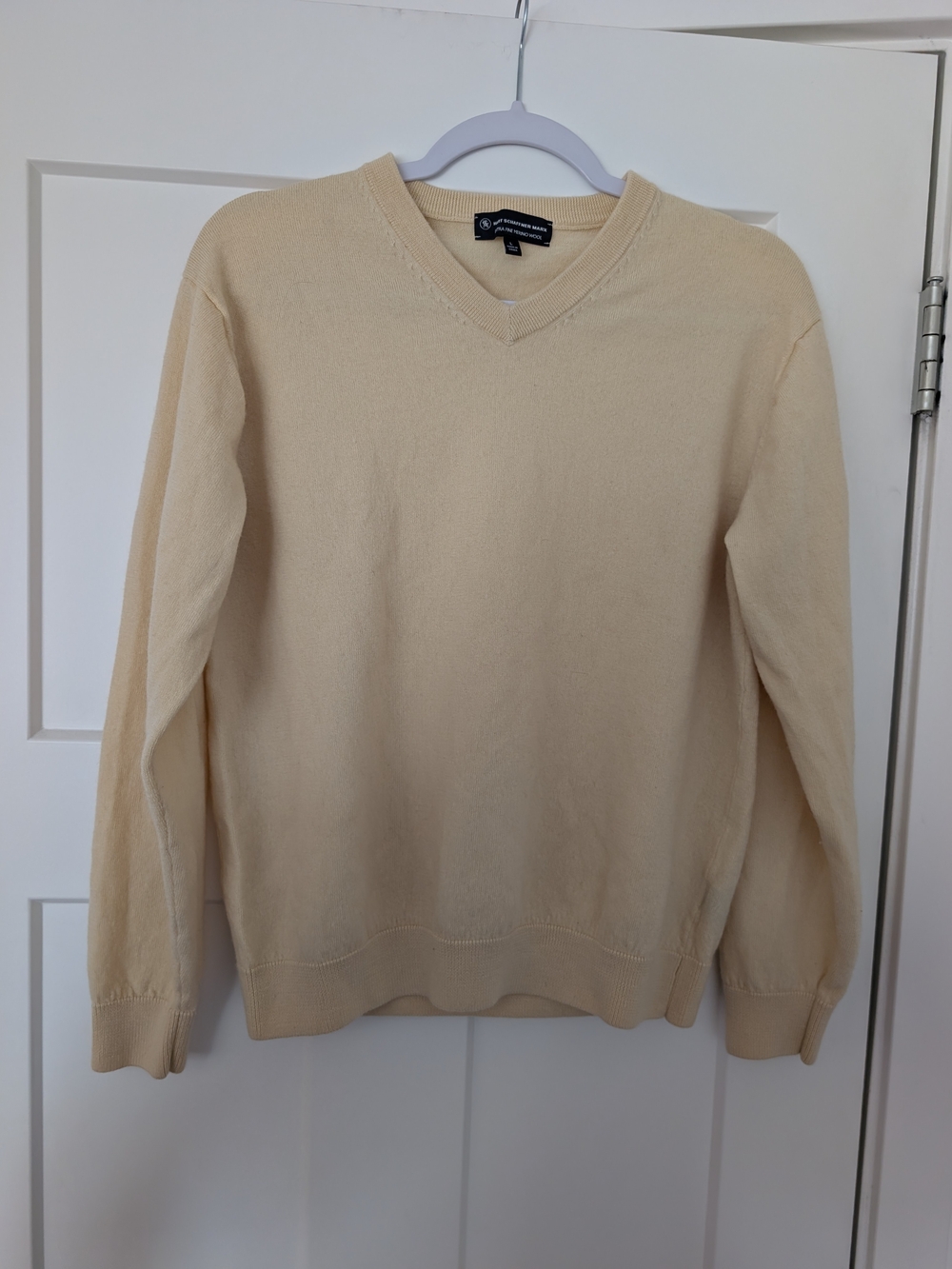 Merino Wool V-Neck Sweater in Light Yellow Size Large